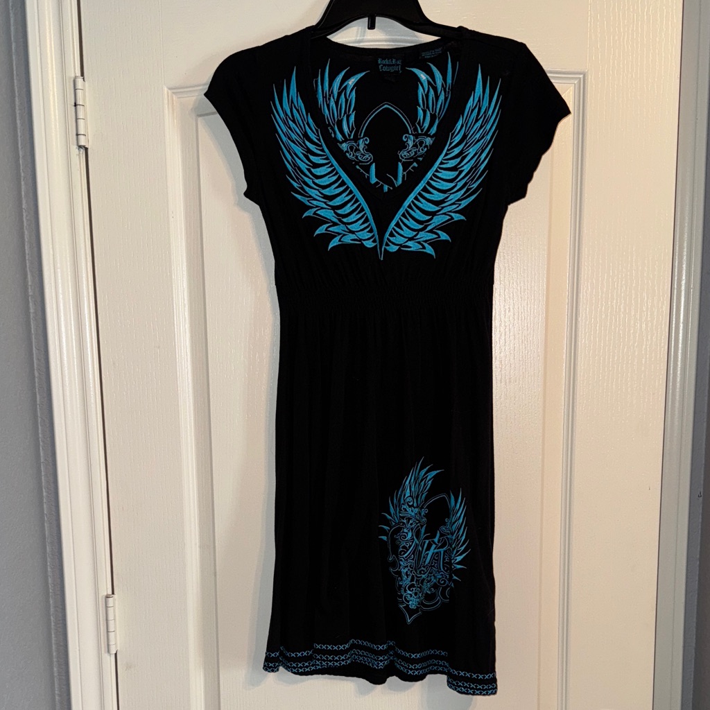 Rock & Roll Cowgirl Black Dress With Blue Design